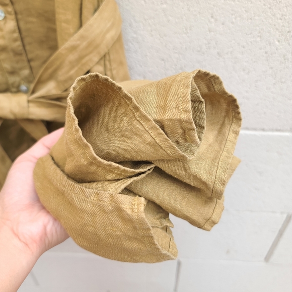 Faherty | Linen Laguna Sleeveless Midi Shirt Dress in Dull Gold Size Large - Picture 6 of 9